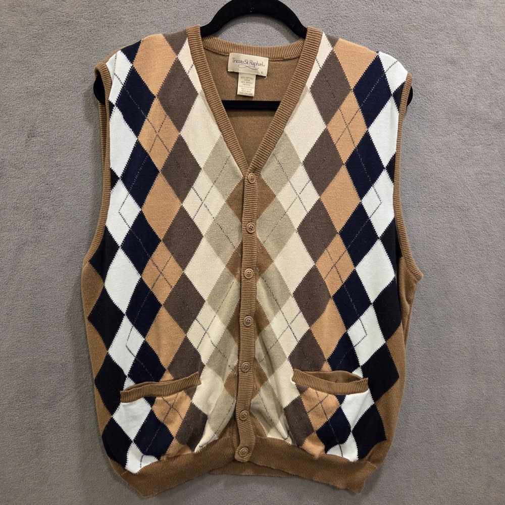 Tricots St Raphael Argyle Sweater Vest Men Large Golf Sport Academia Preppy